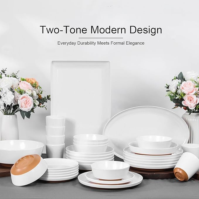 Webbylee Melamine Dessert Plates Set of 6-7.56" Serving Durable Dishes Perfect for Kitchen Outdoor Use,Durable Small Plates for Salad-White & Brown