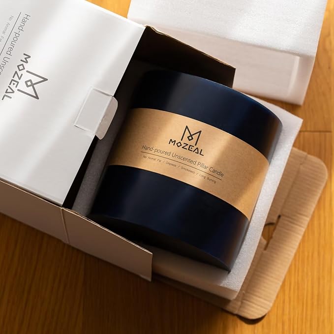 MOZEAL Extra Large 3 Wick Navy Blue Pillar Candle, 6" x 6", Unscented, Dripless, Smokeless, and Clean-Burning. Approx. 120 Hours of Burn Time. Perfect for Weddings, Dinners, Christmas and Home Decor