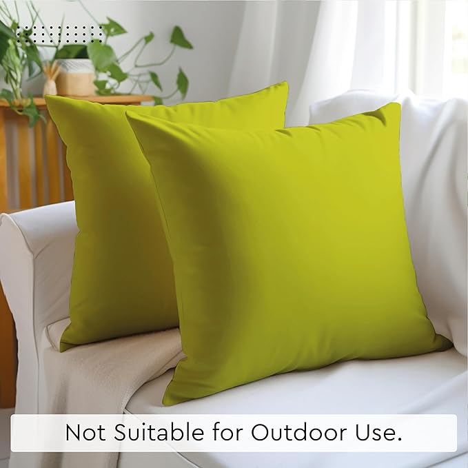 Encasa XO Throw Pillow Covers 24x24 in Set of 2 Lime Green | No Inserts | Cotton Pillow Covers for Living Room, Bed, Sofa, Couch | Decorative Cushion Covers with Improved Zippers
