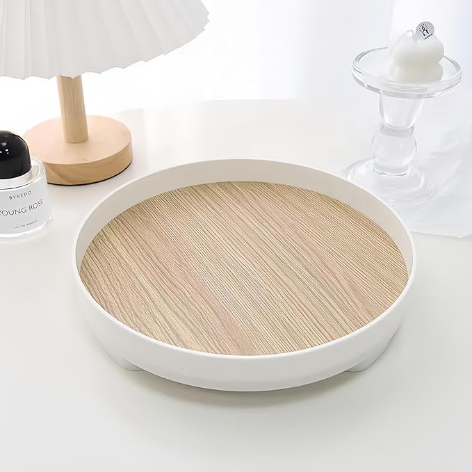 Round Decorative Tray for Coffee Table, Entryway Table, Bathroom Decor, Desk Organizer for Perfume, Candles, Keys, Jewelry Home Decor Trays (Round)