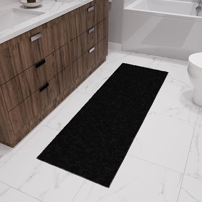Ottomanson 2' x 2' Shaggy Area Rug - Plush & Cozy Non-Slip Carpet for Bedroom, Living Room & Nursery - Non Shedding & Durable for High-Traffic Areas, Black