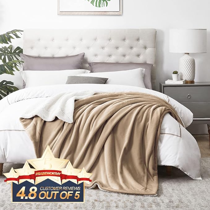 Walensee Sherpa Fleece Blanket (Twin Size 60”x80” Taupe tan) Plush Throw Fuzzy Super Soft Reversible Microfiber Flannel Blankets for Couch, Bed, Sofa Ultra Luxurious Warm and Cozy for All Seasons