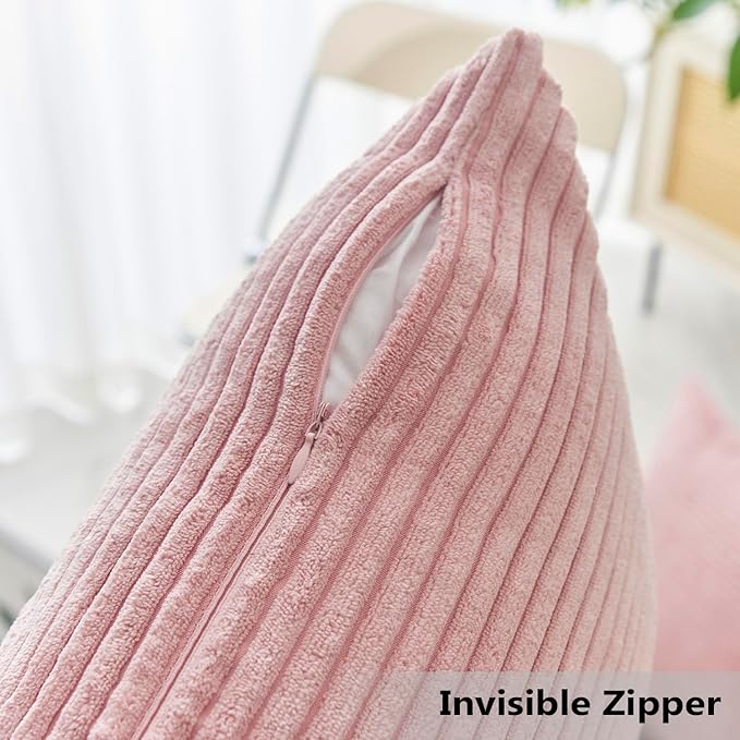 Home Brilliant Pink Throw Pillow for Bedroom Stripe Plush Velvet Corduroy Throw Euro Pillow Sham Decorative Pillow Cover for Sofa Wedding for Room, 26 x 26 inch (66cm), Baby Pink