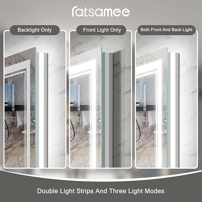 55x36 InchLed Mirror for Bathroom with Front Light and Backlit, Dimmable Anti Fog Wall Bathroom Mirror with Led Lights, Water Proof, Decor Vanity Mirror