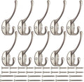 IBosins 10 Pack Heavy Duty Dual Coat Hooks Wall Mounted with 40 Screws Retro Double Hooks Utility Silvery Hooks for Coat, Scarf, Bag, Towel, Key, Cap, Cup, Hat (Silvery)