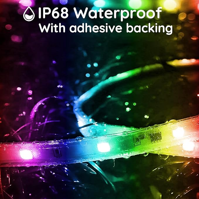 100ft Outdoor LED Strip Lights Waterproof,IP68 Outside Led Light Strips Waterproof with App and Remote,Music Sync RGB Exterior Led Rope Lights with Self Adhesive Back for Roof,Deck