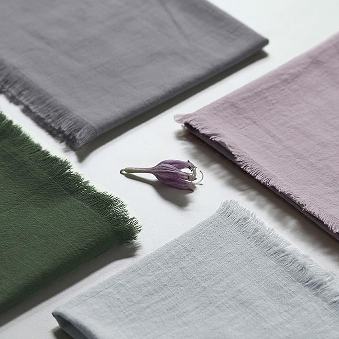 Handmade Cloth Napkins 100% Cotton Napkins with Fringe，Delicate Handmade Cloth Napkins for Dinners, Parties, Weddings and More，18 x 18 Inch Set of 12 - Lavender