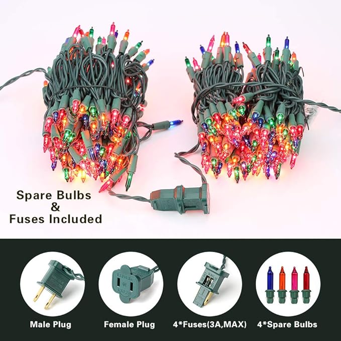 BrizLabs Multicolored Christmas Lights, 69.6ft 300 Count Connectable Christmas Tree Lights, 120V UL Certified Incandescent Light String, Mini Xmas Light for Indoor Xmas Holidays Home Decoration