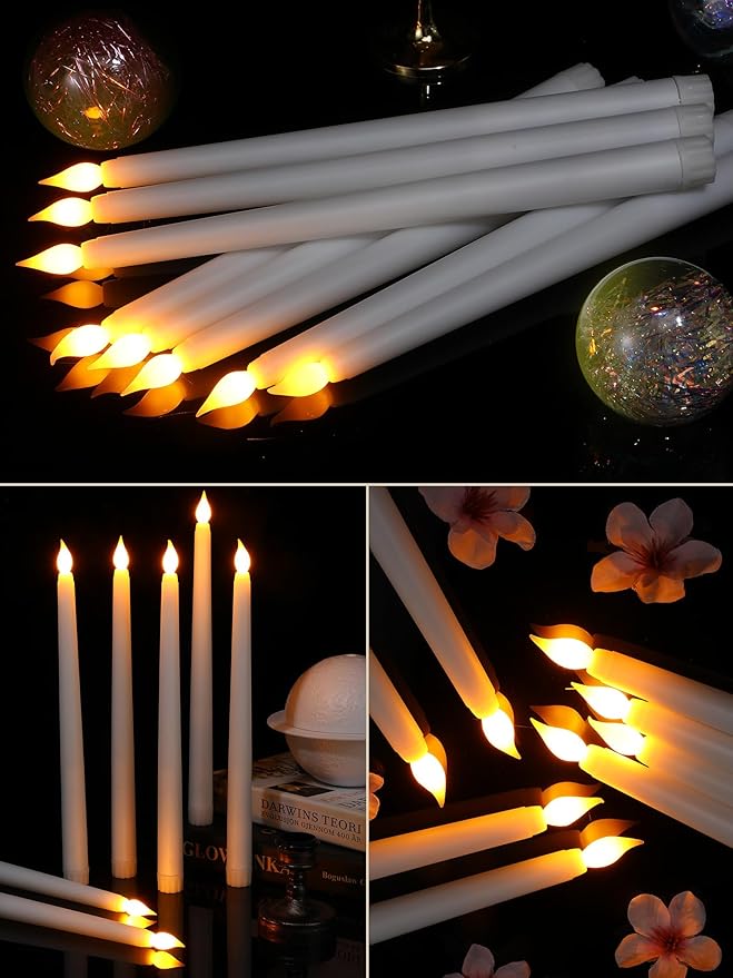 Treela 36 Pieces Flameless Taper Candles 11 Inch Flickering Faux LED Battery Operated Electric Fake Candles for Christmas Halloween Birthday Wedding Party Supplies(White)
