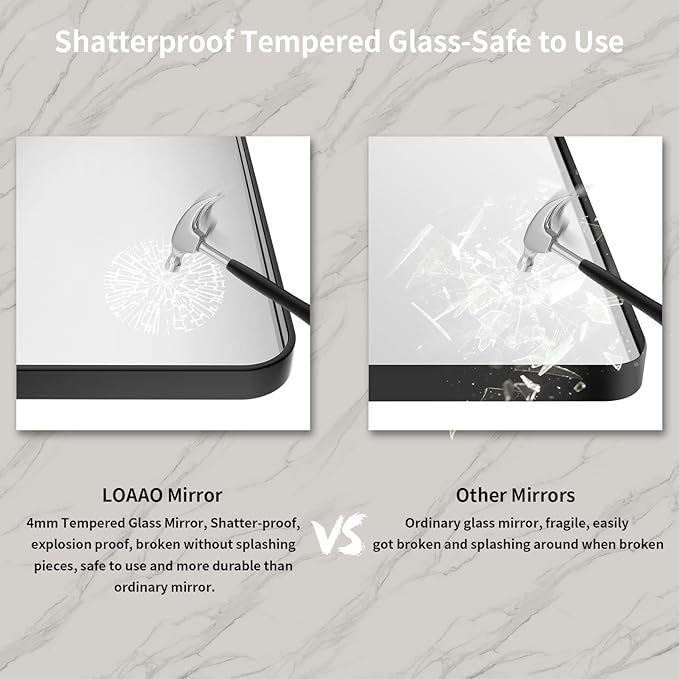 LOAAO 72X36 Inch Black Metal Framed Bathroom Mirror for Wall, Matte Black Bathroom Vanity Mirror Farmhouse, Large Rounded Rectangle Mirror, Anti-Rust, Shatter-Proof, Hangs Horizontally or Vertically