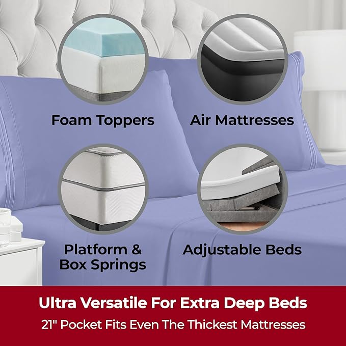Mellanni Extra Deep King Sheets - 4 PC Iconic Collection Bedding - Hotel Luxury, Ultra Soft, Cooling Bed Sheets - Wrinkle, Fade, Stain Resistant (King, Royal Blue)