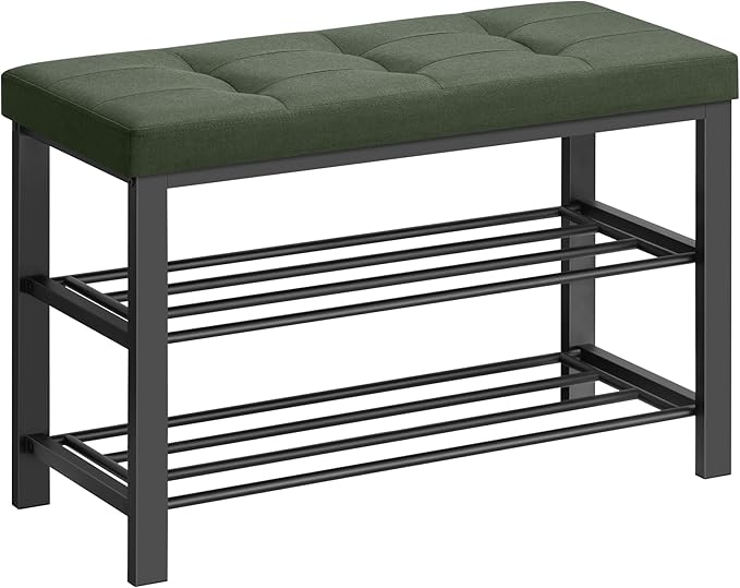SONGMICS Shoe Bench, Storage Bench, Entryway Bench with Cushion, Shoe Shelf with Seat, Space-Saving, Modern Style, for Living Room, Bedroom, Hallway, Forest Green and Ink Black ULBS057C01