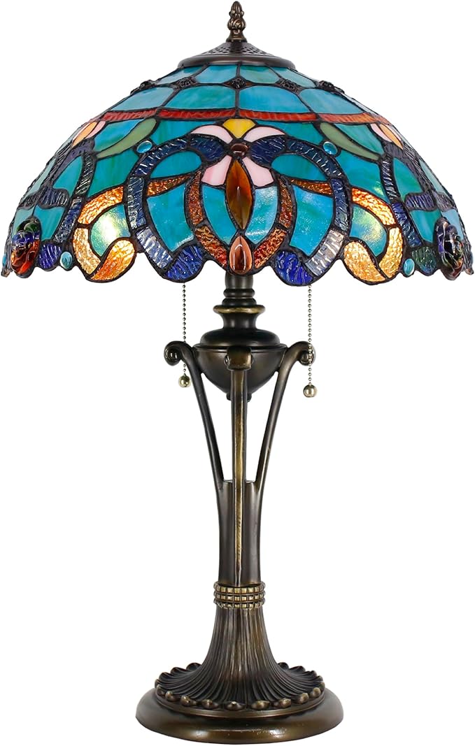 Tiffany Table Lamp Blue Green Stained Glass Desk Lamp 16X16X24 Inches Jewelry Baroque Style Reading Light