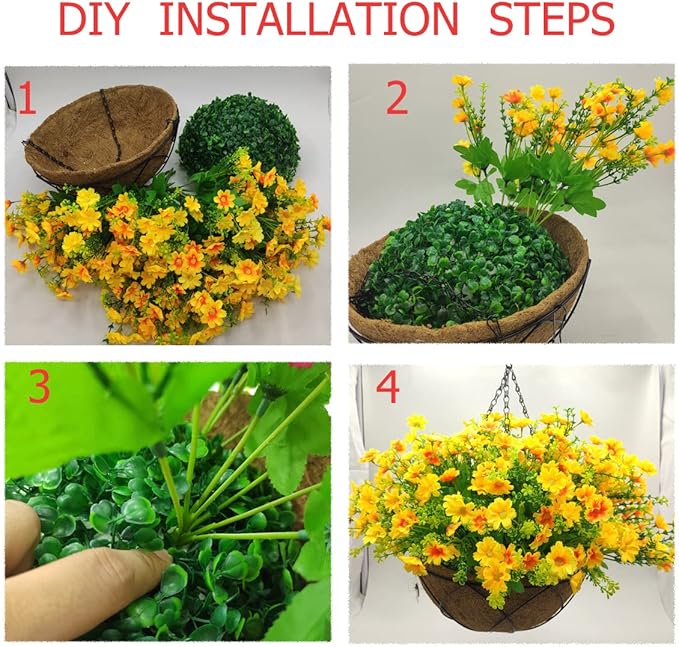 Artificial Hanging Flowers Basket for Summer Autumn,Fake Daisy Flowers in 12 inch Coconut Lining Hanging Baskets for The Decoration of Courtyard, Indoors, and Outdoors