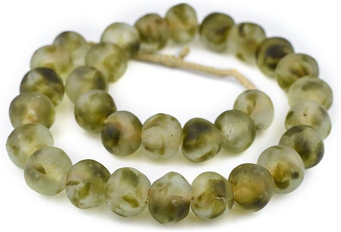 Jumbo Recycled Glass Beads, 21–25mm – African Sea Glass for Wall Hangings, Coffee Table Decor, Shelf Styling, and Home Accents – (Olive Green Swirl) – The Bead Chest