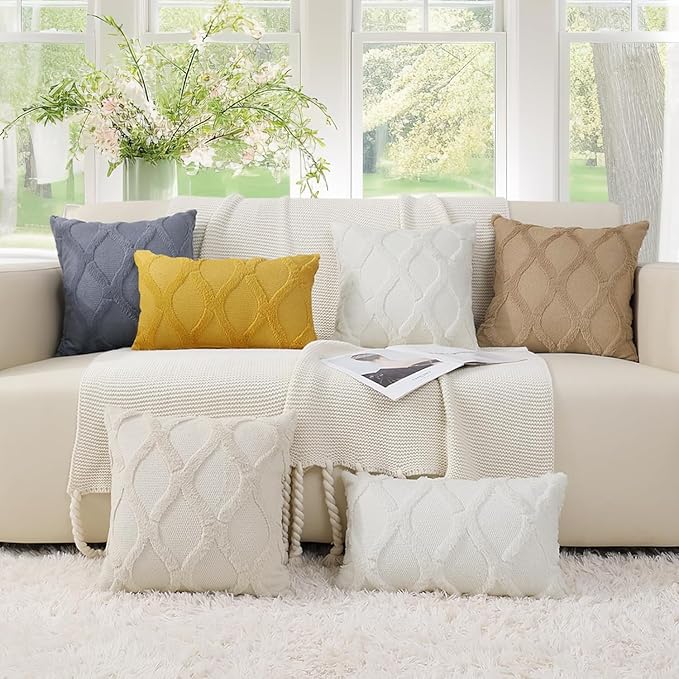 decorUhome Throw Pillow Covers 16x16 Inch Set of 2, Soft Plush Faux Fur Wool Light Pink Couch Pillow Covers, Decorative Neutral Pillow Cases for Bed Sofa Living Room Home Decor
