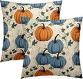 Fall Pumpkin Throw Pillow Covers - Orange Blue Pumpkins Pillow Covers 16x16 Set of 2 Autumn Harvest Pillowcase Thanksgiving Farmhouse Cushion Case for Sofa Couch Outdoor Porch