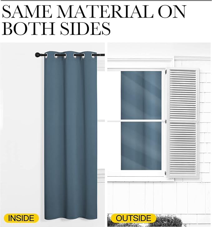 NICETOWN Smoky Blue Blackout Curtains 90 inches Length for Living Room, 2 Panels, 55" Wide, Thermal Insulated Long Drapes for Large Window