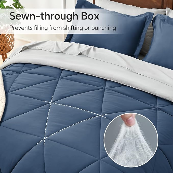 BEDELITE California King Size Comforter Set 7 Pieces Bed in A Bag - Soft Microfiber Reversible Cal King Calm Blue Bed Set with Comforters, Sheets, Pillowcases & Shams, Cozy Bedding Sets for All Season