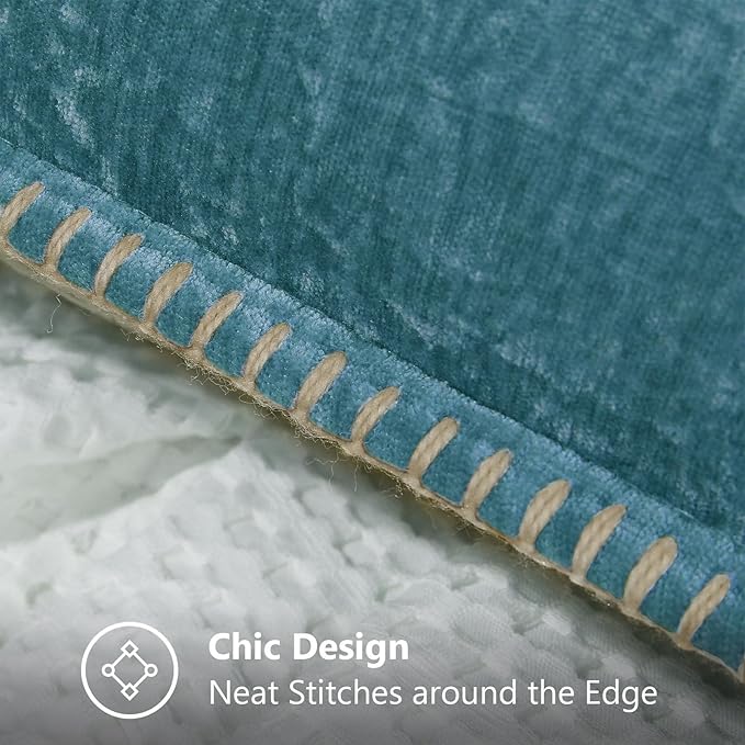 decorUhome Chenille Soft Throw Pillow Covers 18x18 Set of 2, Farmhouse Velvet Neutral Decorative Euro Pillow Covers with Stitched Edge for Couch Sofa Bed Home Decor, Teal