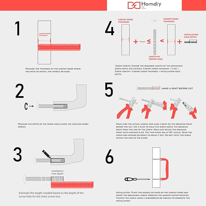 homdiy 5 Pack Adjustable Brushed Nickel Cabinet Pulls 2" to 8.8" (51-224mm) Adjustable Hole Distance Drawer Pulls