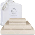 Threadmill Cotton Full Size Sheet Set | 100% Cotton Sheets for Full Size Bed | Damask Jacquard Full Bed Sheets Set with 16” Deep Pocket | Soft Sateen Weave 4-Piece Cooling Bedding Set | Beige