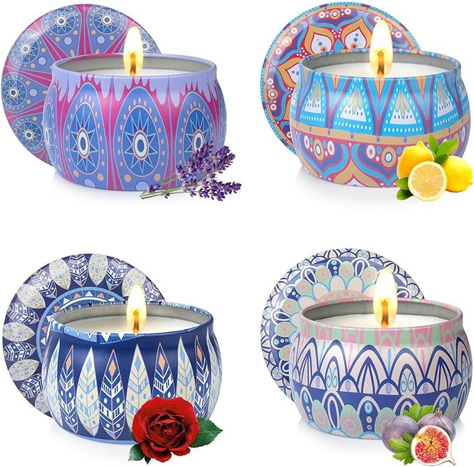 Scented Candles Gift Set for Women - 4 Pack Aromatherapy Candles with 8% Essential Oils, 120H Burn Time, Stress Relief & Relaxation, Soothing, Perfect for Birthday, Christmas, Thanksgiving, Mother