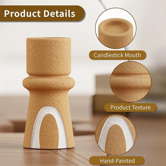 Candle Holder for Pillar Candle Set of 2, Modern Terracotta Candlestick Holders Decorative Candle Stand, Pillar Candle Holders Tall Set for Wedding, Dining Table, Home Decoration, Gift for mom Women