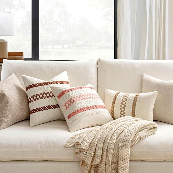 MIULEE Set of 2 Coral Red Boho Decorative Lumbar Pillow Covers 12x20 Inch Farmhouse Rustic Couch Throw Pillows Modern Summer Cushion Covers Retro Cute Macrame Woven Home Decor for Bed Sofa Chair