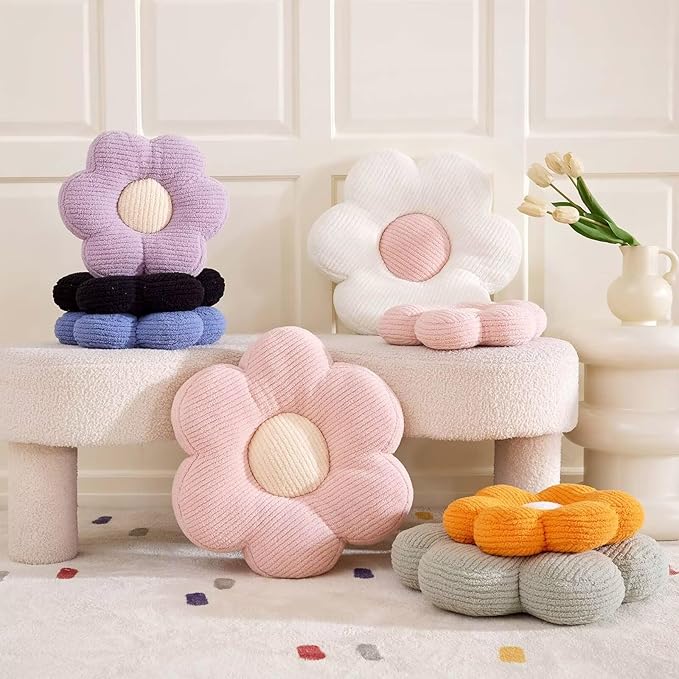 Flower Pillow, Cute Daisy Decorative Pillow for Bed, Soft Home Decor Floor Seating Cushion (White, 19.6 Inches)