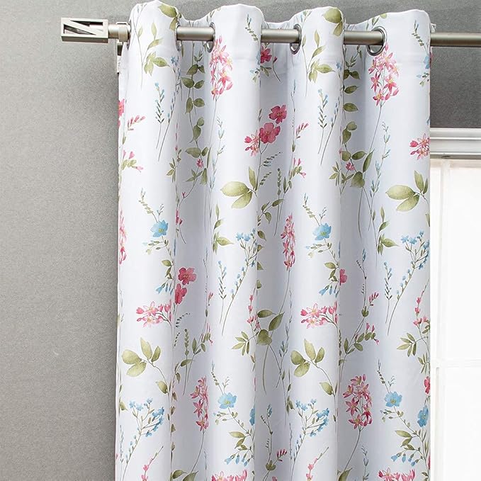 Linentalks Floral Bedroom Curtains 84 Inches Long 2 Panels Set, Farmhouse Thermal Insulated Blackout Curtains for Living Room, Grommet Room Darkening Curtains, Boho Black Out Curtains Green Red Multi