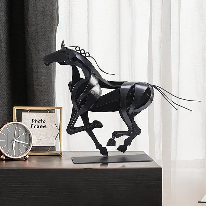 Horse Statue, Unique Metal Art Sculpture for Vintage Home Decor, Modern Decor, Gift for Horse Lovers (Black)