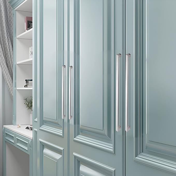 Cabinet Pulls Brushed Nickel Cabinet Handles Square Drawer Pulls, 10 Pack 5 Inch Stainless Steel Kitchen Door Cupboard Cabinet Handles, Cabinet Hardware Drawer Handles, 128mm Hole Centers