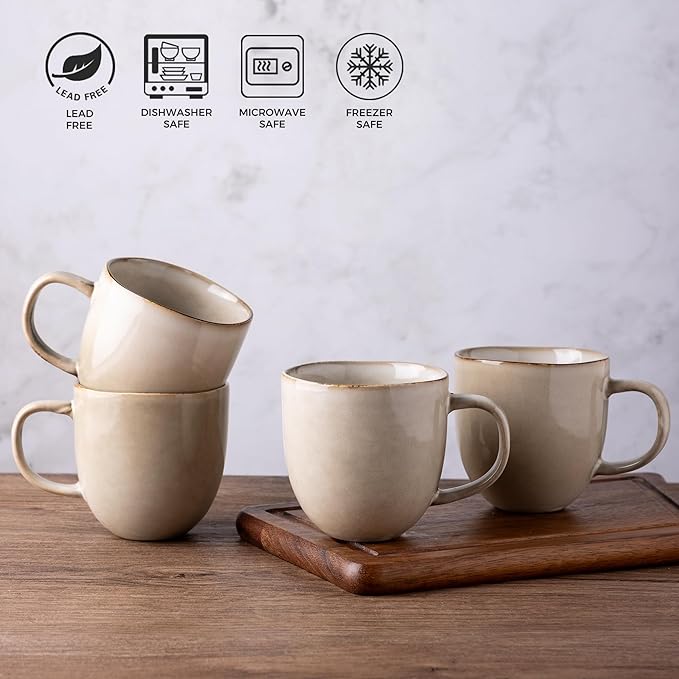 AmorArc 12oz Coffee Mugs, Ceramic Coffee Mugs set of 6 for Man, Woman, Dad, Mom, Modern Coffee Mugs with handle for Latte/Cappuccino/Milk/Cocoa. Dishwasher&Microwave Safe, Cappuccino