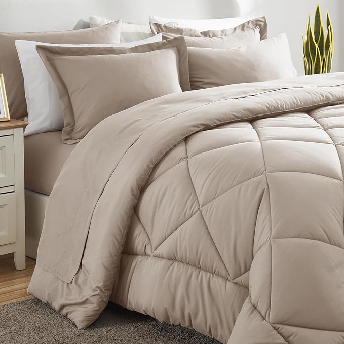 CozyLux King Size Comforter Set Linen - 7 Pieces Bed in a Bag King, Luxury Soft Bed Set for All Seasons, Bedding Set with Down Alternative Comforter, Sheets, Pillowcases & Shams