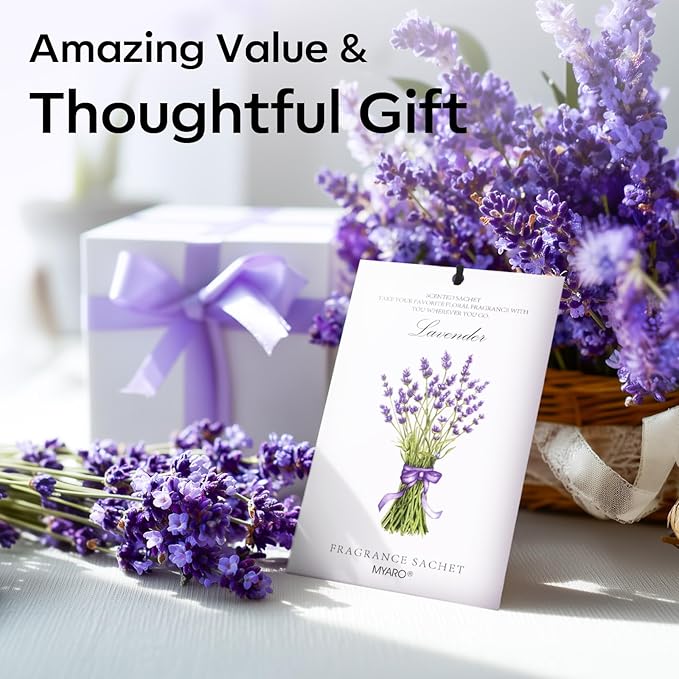 MYARO 12 Packs Lavender Scented Sachets Air Freshener for Drawer and Closet, Long-Lasting Sachets Bags Drawer deodorizers Fresh Scents, Home Fragrance for Lover