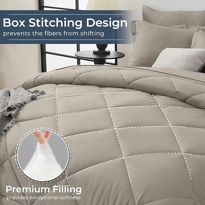 HEVUMYI Oatmeal Twin-XL Comforter Set - 5-Piece All Season Bed in a Bag Twin-XL, Ultra Soft Bedding Set with Comforter, Flat Sheet, Fitted Sheet, Pillowcases, Pillow Shams