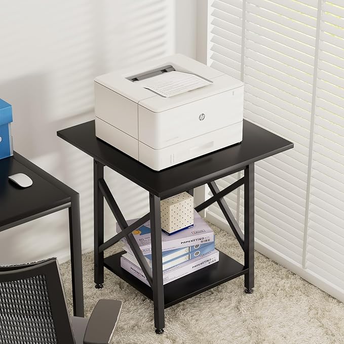 GreenForest End Table 24 inch for Living Room, Large Square Side Tables with X-Frame, Tall Industrial Bedside Nightstand with 2-Tier Storage, Black