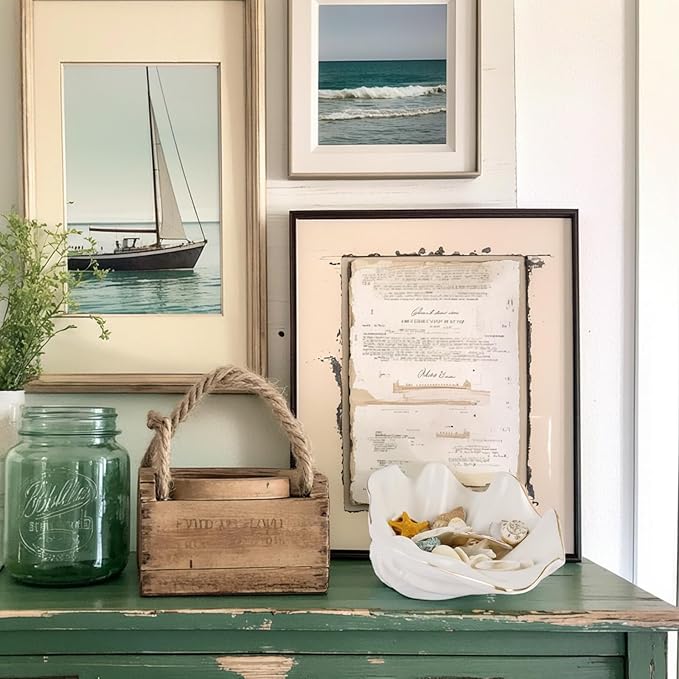White Shell Decorative Bowl – 7.9" Resin Clam Shell with Gold Rim, Coastal Centerpiece for Bathroom Vanity, Entryway, or Living Room, Jewelry Holder, Key Tray, Fruit Bowl, Beach House Decor