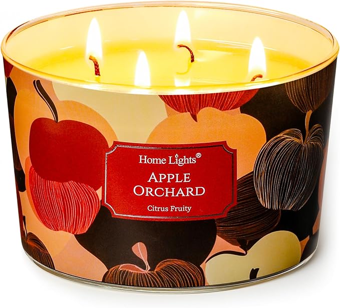 HomeLights Soy Wax Candles for Home Scented, 4-Wick Candles in Apple Orchard Scented, Aromatherapy Candles Gift for Parties, Relaxing, Eclectic Mixed Styles, 18oz