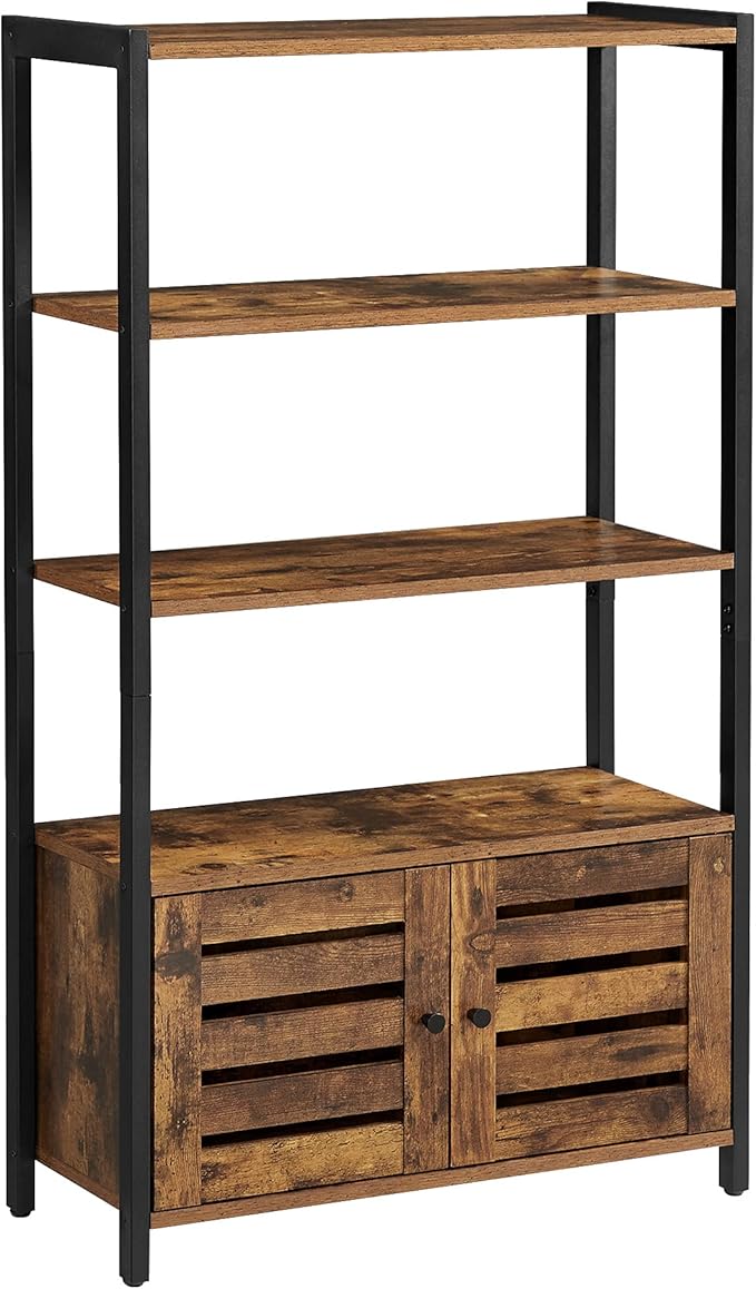 VASAGLE LOWELL Bookshelf, Storage Cabinet with 3 Shelves and 2 Louvered Doors, Industrial Bookcase in Living Room, Study, Bedroom, Multifunctional, Rustic Brown ULSC75BX