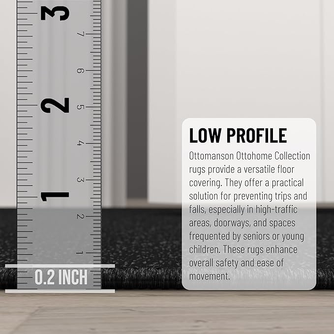 Ottomanson 2x30 Non Slip Extra Long Hallway Runner Rug with Rubber Backing - Solid Modern Kitchen Rug for Bedroom or Living Room, Black, 2' x 30'
