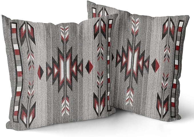 Giwawa Southwestern Throw Pillow Covers, Red Gray Black Native American Pillow Cases Set of 2, Ethnic Tribal Geometric Square Cotton Cushion Covers for Sofa Porch Bedding Patio Decor, 18x18 Inch