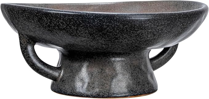 Creative Co-Op Stoneware Bowl with Handle and Base, Black Reactive Glaze