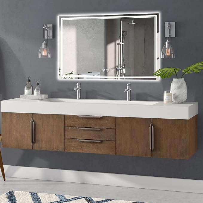 55x36 InchLed Mirror for Bathroom with Front Light and Backlit, Dimmable Anti Fog Wall Bathroom Mirror with Led Lights, Water Proof, Decor Vanity Mirror