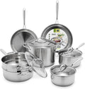 GreenPan 11 Piece Stainless Steel Cookware Set, Induction Ready, Measurement Markings, Dishwasher & Oven Safe 600F, Pots & Pans, Sauce, Saute, Frying Pans, Silver