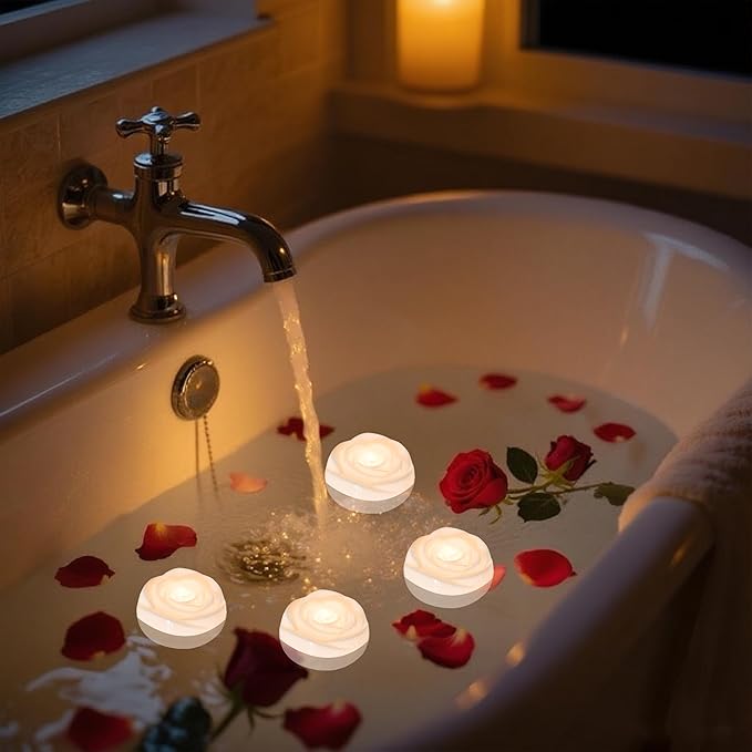 Aignis 36pcs Flameless LED Floating Candles, White Rose Plastic Tealight Battery Operated, 120+ Hours Glow Time, Cozy Light for Romantic Pool/Bathtub/Hot Bath/Wedding Centerpiece Decor(D2.83*H1.42)