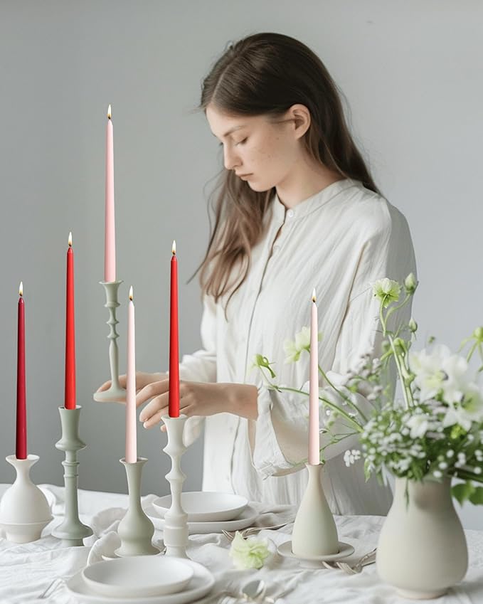 12 inch Red Gradient Taper Candles Unscented Smokeless Long Tall Tapered Candle for Candlesticks Sticks Wedding Advent Home Decor Dinner Christmas，Set of 12