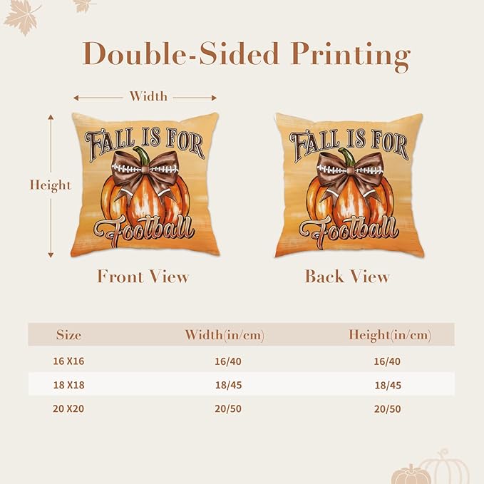 Fall Pillow Covers 16x16 Set of 4,Football Velvet Throw Pillows Farmhouse Autumn Pillowcases Decorative Home Decor for Couch Sofa, Porch Bed Living Room Fall Home Decorations