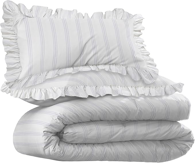 EcoPure Martex Comfort Wash 3-Piece Print Full/Queen Comforter Set – 100% Organic Cotton - All-Season - Breathable & Lightweight – Easy Care - Brooke